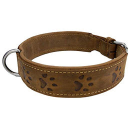 Greenburry Hunde-Halsband "Vintage" Leder antikbraun, Rindleder, robustes Halsband Hunde, 51-58cm, doppellagig, gerundete Metallteile – Bild 1 von 6