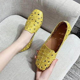 Produktbild von Große Loafer mit quadratischer Zehenpartie für Damen, Frühlingsschuhe, flache Schuhe für Damen, bequeme Loafer-Schuhe mit weicher Sohle 35 gelb