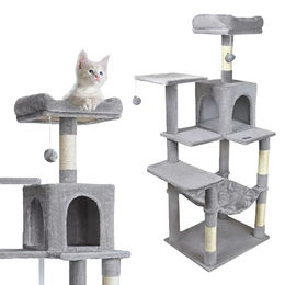 Gaczoo Kratzbaum für Katzen mit Sisal-Kratzsäulen, Höhle, Hängematte und Liegefläche, Hellgrau, 55 x 45 x 143 cm – Bild 1 von 3