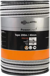 Produktbild von Gallagher Powerline Elektrozaunband aus Edelstahl in Weiß und Schwarz