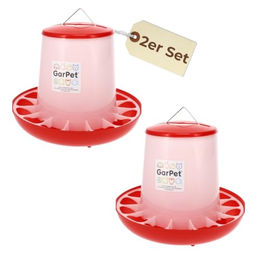 GarPet 2er Set Futterautomat für Hühner und Enten aus Kunststoff 10 kg Futtertrog Rot - 2 x 10 kg – Bild 1 von 13