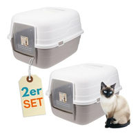 Produktbild von GarPet 2er Set Haubentoilette für Katzen mit Deckel und Aktivkohlefilter Grau aus Kunststoff