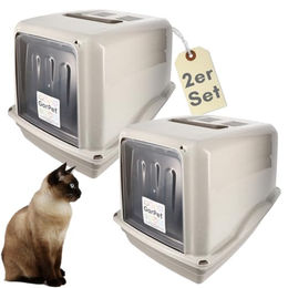 GarPet 2er Set Katzenklo XXL Haubentoilette mit Aktivkohlefilter in Grau oder Beige – Bild 1 von 5