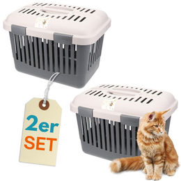 GarPet 2er Set Katzentransportbox aus Kunststoff mit Dachöffnung in Grau – Bild 1 von 13
