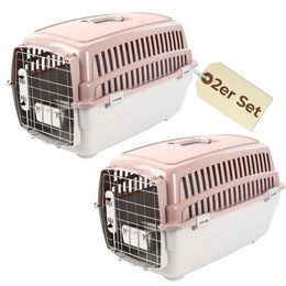 GarPet 2er Set Transportboxen IATA Flugbox aus Kunststoff für Hund und Katze Größe M in Rosa und Beige – Bild 1 von 12