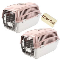 Produktbild von GarPet 2er Set Transportboxen IATA Flugbox aus Kunststoff für Hund und Katze Größe M in Rosa und Beige