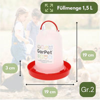 Produktbild von GarPet Geflügeltränke Wassertränke für Hühner aus Kunststoff 1,5 l