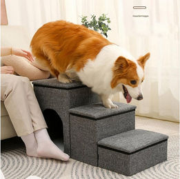 GARRYFIZH Haustiertreppe für Hunde 3-stufig faltbar aus Oxford-Gewebe grau rutschfest – Bild 1 von 5