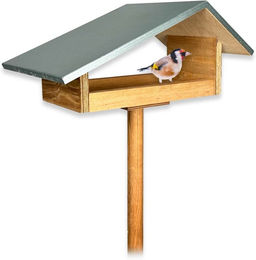 gartenetage Vogelhaus aus Holz mit wetterfestem Metalldach und Erdspieß in Braun – Bild 1 von 5
