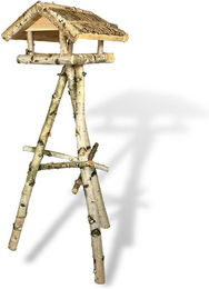 gartenetage Vogelhaus Birke aus Holz mit Reetdach und Ständer – Bild 1 von 2