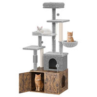 Produktbild von Garvee 3-in-1 Kratzbaum für Katzen mit Katzentoiletten-Möbel, Hängematte und Ablagen, Braun, für erwachsene Katzen