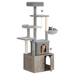 Garvee 3-in-1 Kratzbaum und Möbel für Katzentoilette mit Hängematte und Plüsch in Grau für erwachsene Katzen – Bild 1 von 4