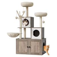 Produktbild von Garvee Kratzbaum aus Holz mit integriertem Katzentoilettengehäuse und Sisal-Elementen in Grau
