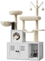 GarveeMore 2-in-1 Kratzbaum aus Holz mit integriertem Katzentoilettengehäuse für Katzen und Kitten 138cm – Bild 1 von 5
