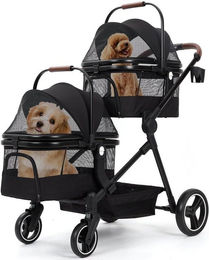 GarveeMore 3-in-1 Hundebuggy Doppelstöckig Schwarz aus Aluminium für kleine Hunde und Katzen mit Netzfenstern und Stauraum – Bild 1 von 2