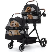 Produktbild von GarveeMore 3-in-1 Hundebuggy Doppelstöckig Schwarz aus Aluminium für kleine Hunde und Katzen mit Netzfenstern und Stauraum
