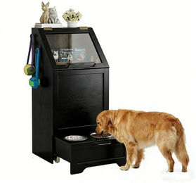 GarveeMore Futterschrank für Hunde mit 2 Edelstahl-Futternäpfen in Schwarz – Bild 1 von 5