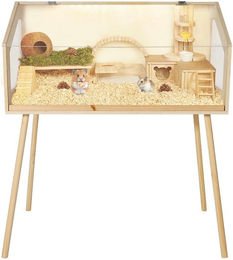 GarveeMore Hamsterkäfig aus Holz in Braun und Natur mit transparenten Elementen 100x50x120cm – Bild 1 von 1