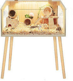 GarveeMore Hamsterkäfig XL aus Naturholz und transparentem Acryl für Kleintiere – Bild 1 von 2