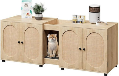 GarveeMore Jumbo Katzenklo Schrank aus Holz in Beige für 2 Katzen – Bild 1 von 1