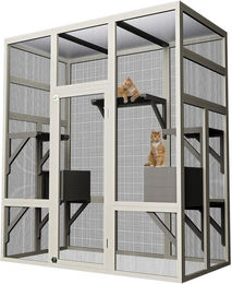 GarveeMore Katzenhaus großes Outdoor Katzengehege aus Holz in Weiß – Bild 1 von 2