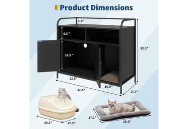 GarveeMore Katzenklo-Schrank als Möbel-Toilette für Katzen mit Metallrahmen in Schwarz 95x45x82cm – Bild 1 von 2