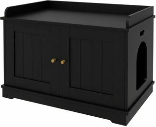 GarveeMore Katzenmöbel Katzenklo Schrank aus Holzwerkstoff mit Sisal Schwarz 80x50x54cm – Bild 1 von 2