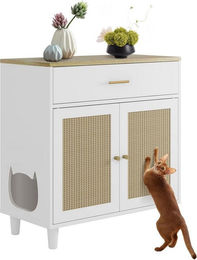 GarveeMore Katzentoilette als Möbel-Toilette mit Kratzbrettern aus Sisal und Stauraum in Weiß 80x40x84cm – Bild 1 von 5