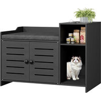 Produktbild von GarveeMore Katzentoilette als Schrankmöbel im Landhausstil mit Kratzbrett und Stauraum in Schwarz
