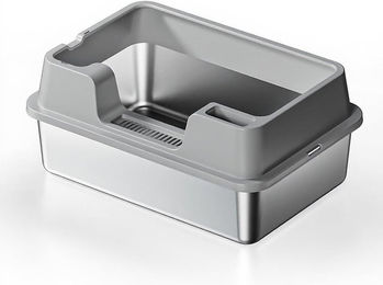 GarveeMore Katzentoilette aus Edelstahl mit Deckel für erwachsene Katzen in Silber und Grau – Bild 1 von 1