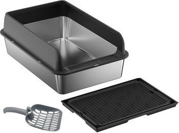 GarveeMore Katzentoilette aus Edelstahl mit Deckel und Haube in Silber - 30 l – Bild 1 von 5