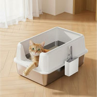 Produktbild von GarveeMore Katzentoilette aus Edelstahl mit Deckel und Müllbox 60x40x36,5cm