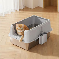 Produktbild von GarveeMore Katzentoilette aus Edelstahl mit Deckel und Müllbox für erwachsene Katzen 60x40x36,5cm