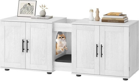 GarveeMore Katzentoilette aus Holz mit Doppelraum für 2 Katzen in Weiß – Bild 1 von 5