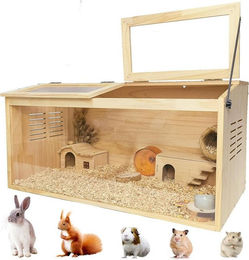 GarveeMore Kleintierkäfig aus Massivholz für Hamster in Natur Braun – Bild 1 von 4