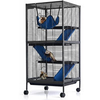 Produktbild von GarveeMore Kleintierkäfig aus Metall mit Hütte, Wippe, Hängematte und ausziehbarer Palette für Hamster, Chinchilla und Eichhörnchen, Schwarz, 113x52x52cm