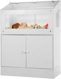 GarveeMore Kleintierkäfig für Hamster aus Holz mit Lagerschrank in Transparent und Weiß – Bild 1 von 2