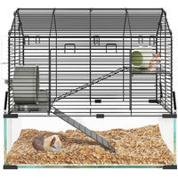 Produktbild von GarveeMore Kleintierkäfig für Hamster und Mäuse mit 3 Ebenen und tiefgehärtetem Glasboden in Schwarz und Transparent