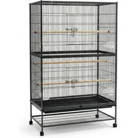 Produktbild von GarveeMore Vogelkäfig aus Kohlenstoffstahl mit Rollgestell und Ablagefach in Schwarz Höhe 154,9 cm für Nymphensittiche Wellensittiche und Papageien