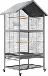 GarveeMore Vogelkäfig für Papageien und große Vögel mit Metallfutterspendern, Holzstangen und Lagerregal, Schwarz, 167x60x80cm – Bild 1 von 3