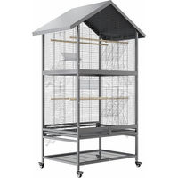 Produktbild von GarveeMore Vogelkäfig für Papageien und große Vögel mit Metallfutterspendern, Holzstangen und Lagerregal, Schwarz, 167x60x80cm