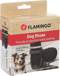 Produktbild von Gayo Pfotenschuhe für Hunde Schwarz Flamingo Design Größe M aus atmungsaktivem Mesh mit harter Sohle und reflektierenden Elementen 2 Stück