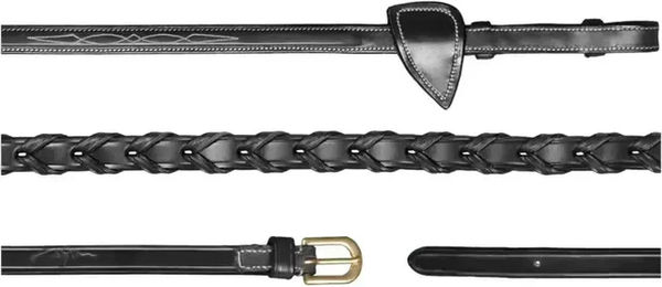Produktbild von Geflochtene Pferdezügel Dy'on 1/2 Zoll aus Leder in Schwarz für Ponys
