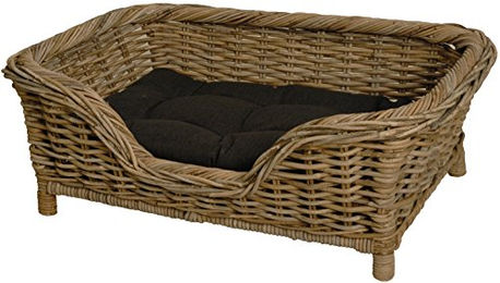 Geflochtener Hundekorb aus Rattan mit Kissen in Grau – Bild 1 von 8