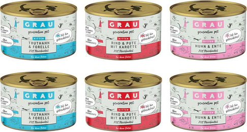 Generation Pet GRAU Kitten Mischtray Multipack 6 x 200 g getreidefrei und ohne Zucker - 6 x 200 g – Bild 1 von 2