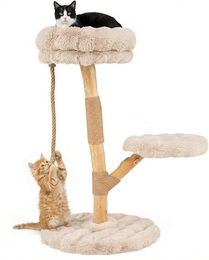 GIANTEX Kratzbaum aus Holz in Beige mit Jute-Kratzpfosten und Plüschsitzflächen 90 cm – Bild 1 von 2