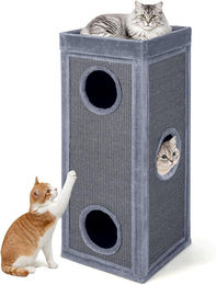 GIANTEX Kratztonne für Katzen aus Plüsch und Sisal in Grau mit 3 Höhlen – Bild 1 von 4