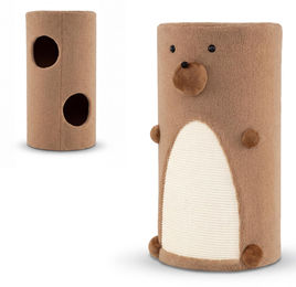 GIANTEX Kratztonne für Katzen in Braun mit Bären-Design aus Plüsch und Sisal, 2-stöckig, 66 cm – Bild 1 von 3