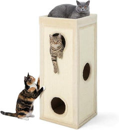 GIANTEX Kratztonne für Katzen mit 3 Höhlen aus Plüsch und Sisal in Beige – Bild 1 von 2