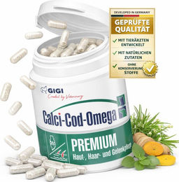 GIGI VET Calci-Cod-Omega Haut-Fell-Supplement mit Omega-3 für Hunde und Katzen 20 Kapseln – Bild 1 von 3